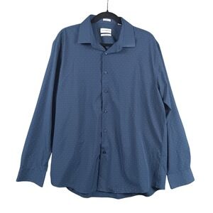 Lucky Brand Mens XL Slim Fit 4 Way Stretch Blue Pattern Long Sleeve‎ Button Down